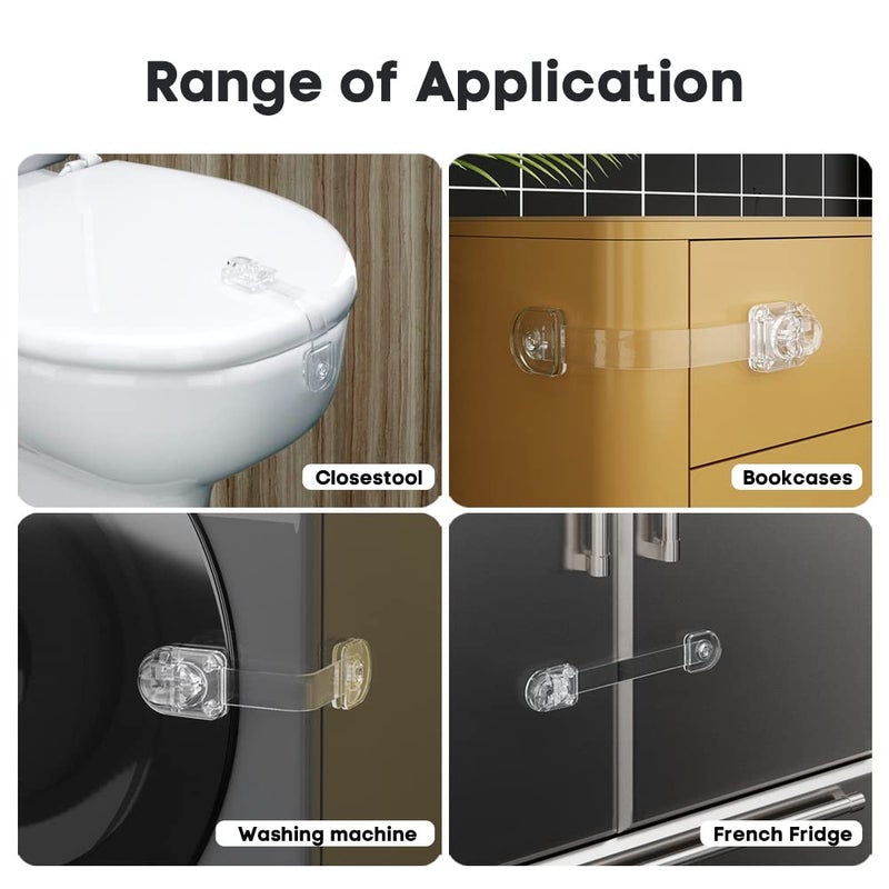 Eudemon 3 Pack Child Safety Locks, Childproof Strap Locks for Drawers, Fridges, Toilets, Cupboards, Ovens, Cabinets, Multi Use Baby Cabinet Latches, Easy to Install, No Drilling (Transparent) - Image 3